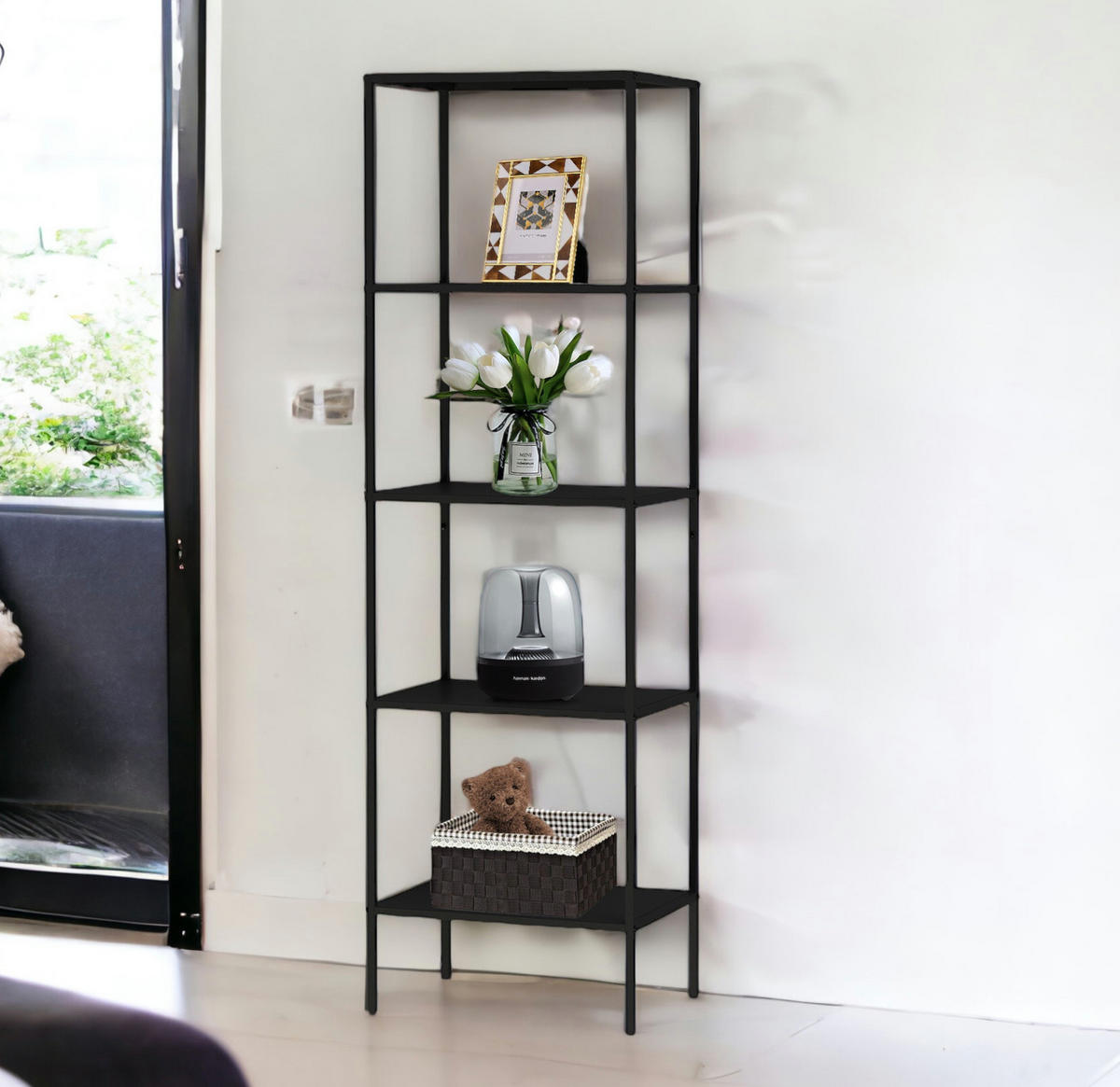 STANDREGAL Schwarz Schmal Metall mit 5 Ebenen 170x50x35 cm Stehend - Schwarz, Metall (51/170/36cm) - DanDiBo