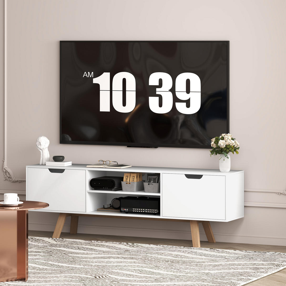 TV-LOWBOARD 150/39/50 cm weiß aus Holzwerkstoff mit Kabelführung - Weiß, Holzwerkstoff (150/50/39cm) - OKWISH