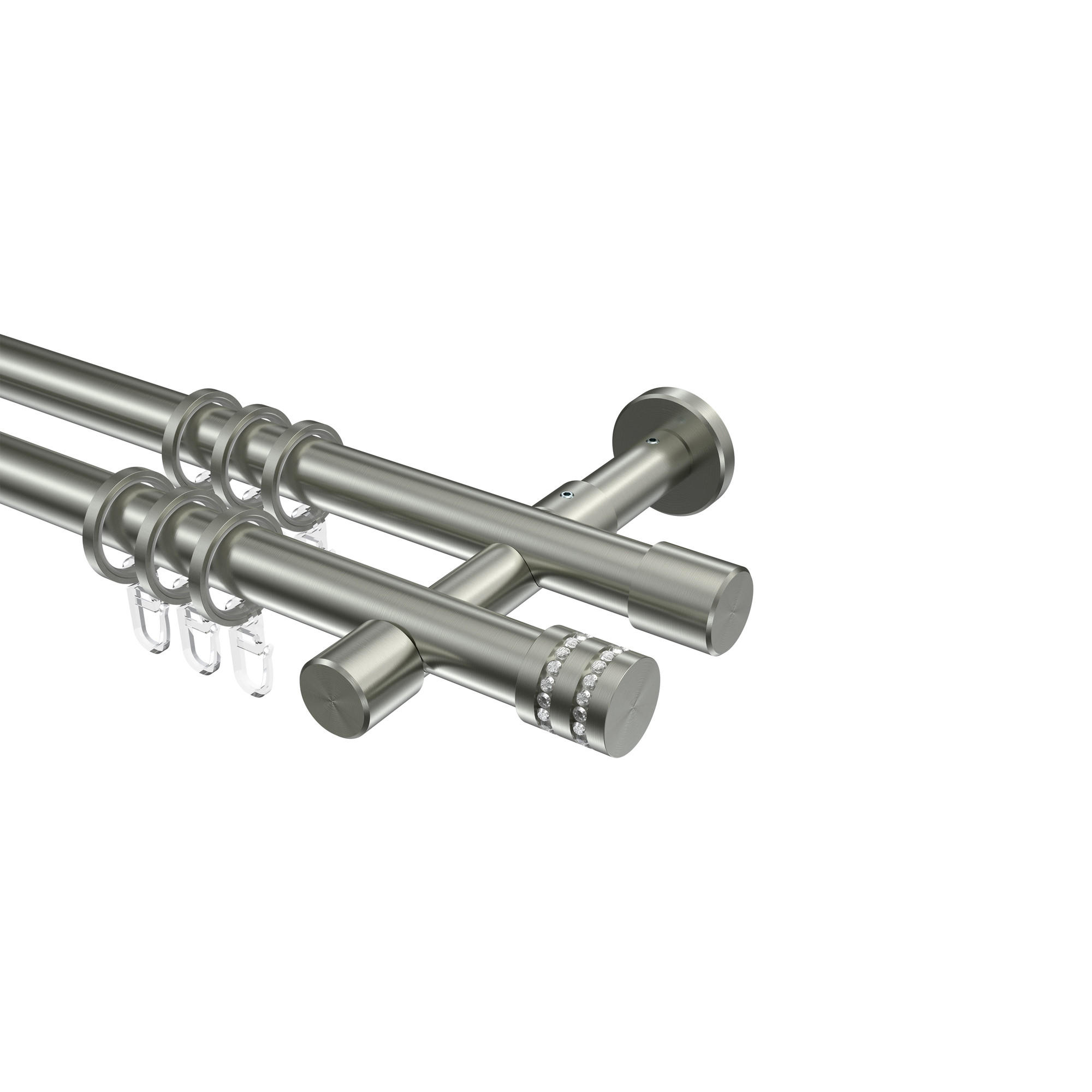 GARDINENSTANGEN-SET Prestige Estana 320 cm (geteilt in 2 x 160 cm), 2-läufig, 20 mm Ø Edelstahl-Optik - Edelstahlfarben, Metall (320cm) - INTERDECO