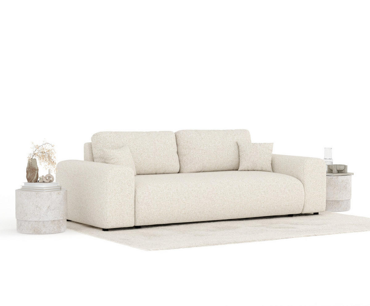 3-SITZER-SOFA Zanzibar Creme Plüschstoff - Creme/Schwarz, Holz/Holzwerkstoff (213/79/108cm) - Maison de Reve