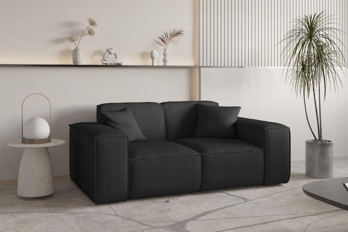 SOFA Celes Premium 2-sitzer Stoff Scala - Schwarz, Holzwerkstoff/Textil (186/73/88cm) - Fun Möbel