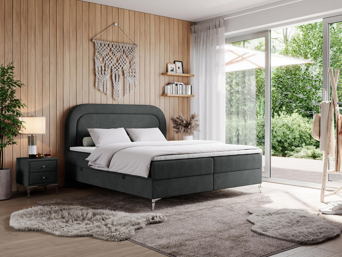 BOXBETT EIRA 160/200 Dunkelgrau Struktur - H4 - Dunkelgrau/Silberfarben, Holz/Textil (160/200cm) - MKS