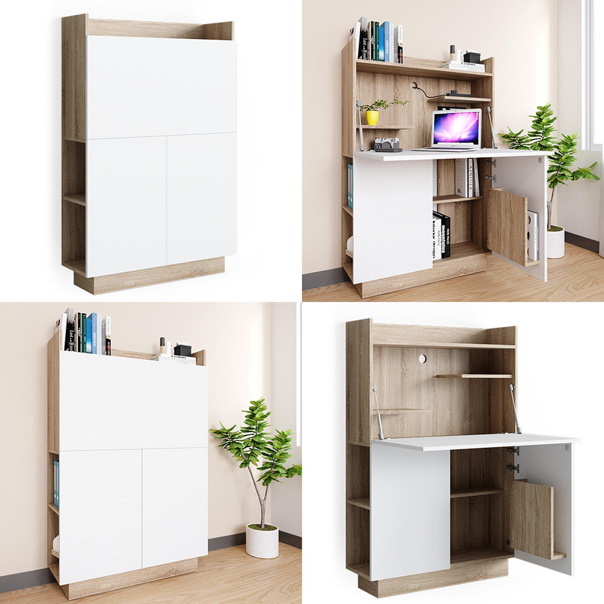 SEKRETÄR SCHREIBTISCH Alena Sonoma 85 x 27 cm - Weiß/Sonoma Eiche, Holzwerkstoff (27/85/118.9cm) - Vicco
