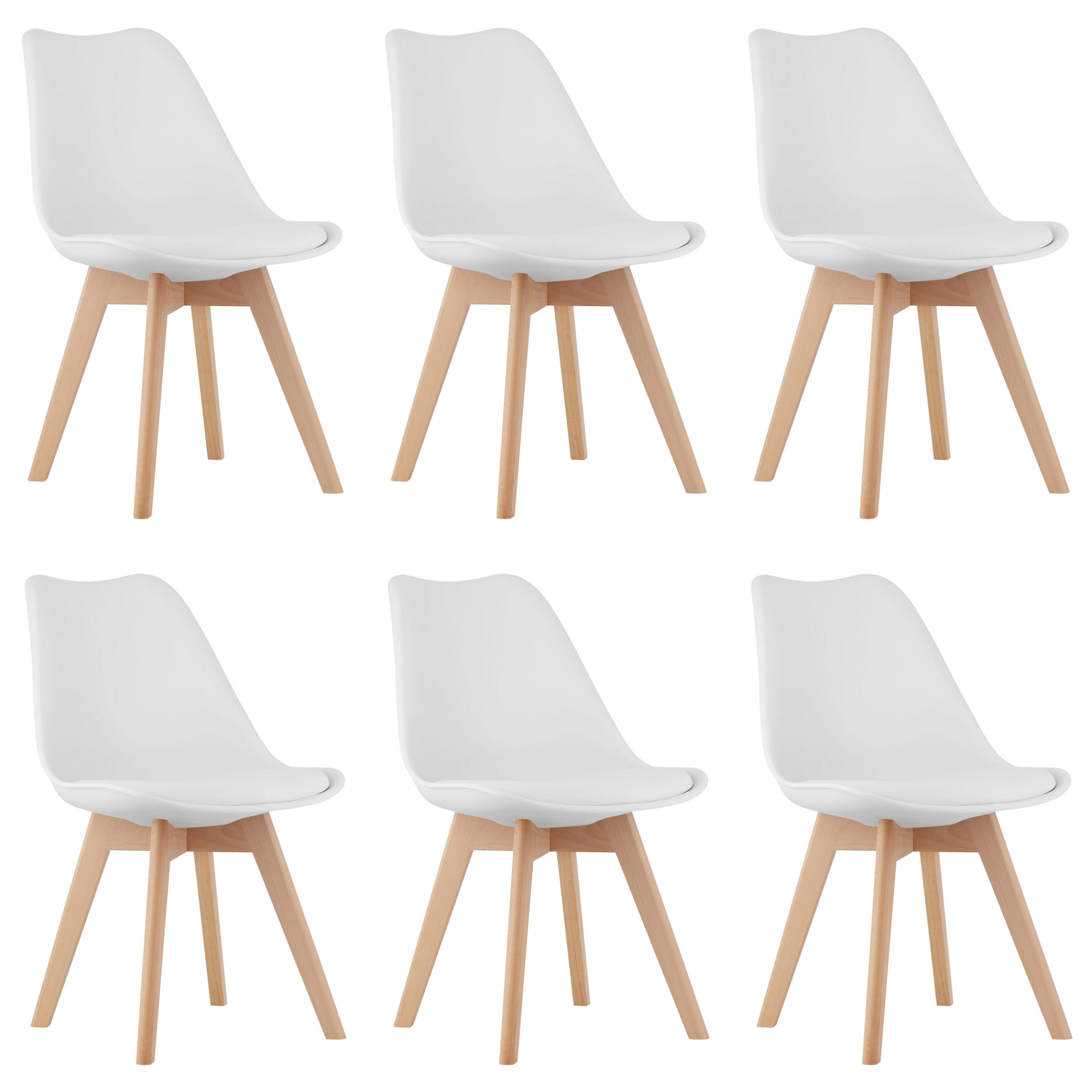STUHL DOZZA 6-er Set, Weiß Kissen aus Kunstleder - Weiß, Holz/Kunststoff (49/82/43cm) - Komodee