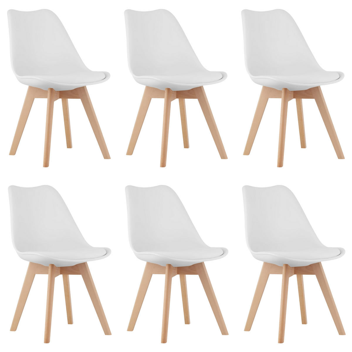 STUHL DOZZA 6-er Set, Weiß Kissen aus Kunstleder - Weiß, Holz/Kunststoff (49/82/43cm) - Komodee