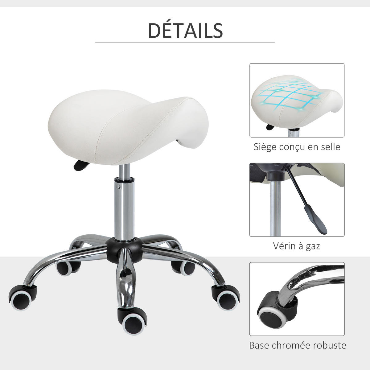 BÜROHOCKER DE-18002 höhenverstellbar 49-61 cm, gepolstert Weiß - Weiß, Metall (53/61/52cm) - ComfortXL
