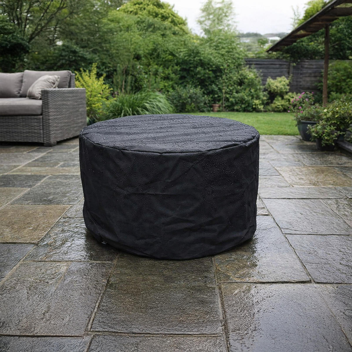 FEUERSCHALE Schwarz Natur mit Deckel 43x66 cm - Schwarz, Textil/Metall (66/43/66cm) - Relaxdays