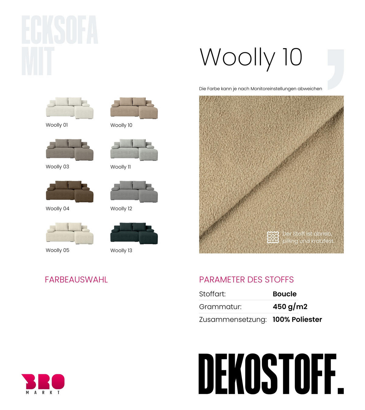 ECKSOFA Ernest mit Schlaffunktion Beige Bouclé - Beige, Textil (200/145cm) - Bromarkt