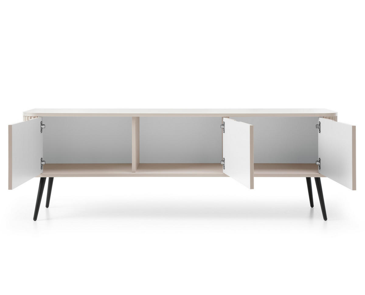 LOWBOARD Salvia 3T Beige, Schwarz 168/56/39 cm – mit geriffelten Fronten und hohen Beinen - Beige/Schwarz, Holzwerkstoff/Metall (168/56/39cm) - AX Living