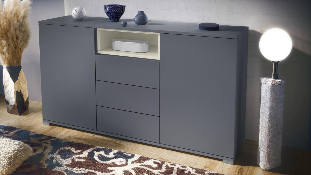 SIDEBOARD Skadu Creme Hochglanz - Creme, Holzwerkstoff (138.5/75.5/35cm) - Vladon