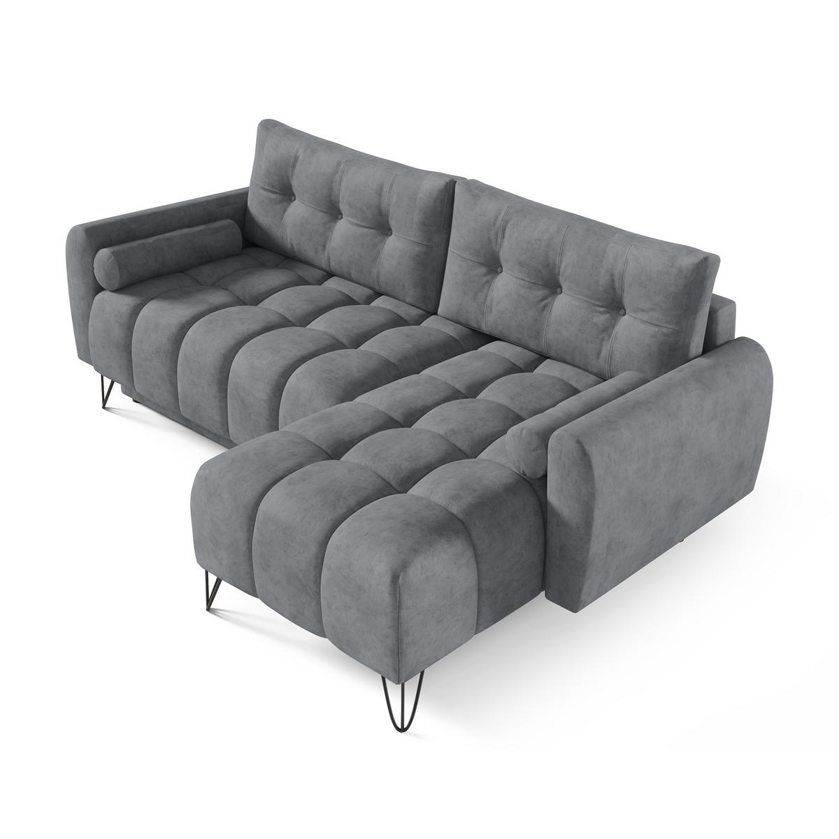 ECKSCHLAFSOFA Malaga Mini universeller Ottomane, Hellgrau - Hellgrau/Schwarz, Textil (222/148cm) - Beautysofa