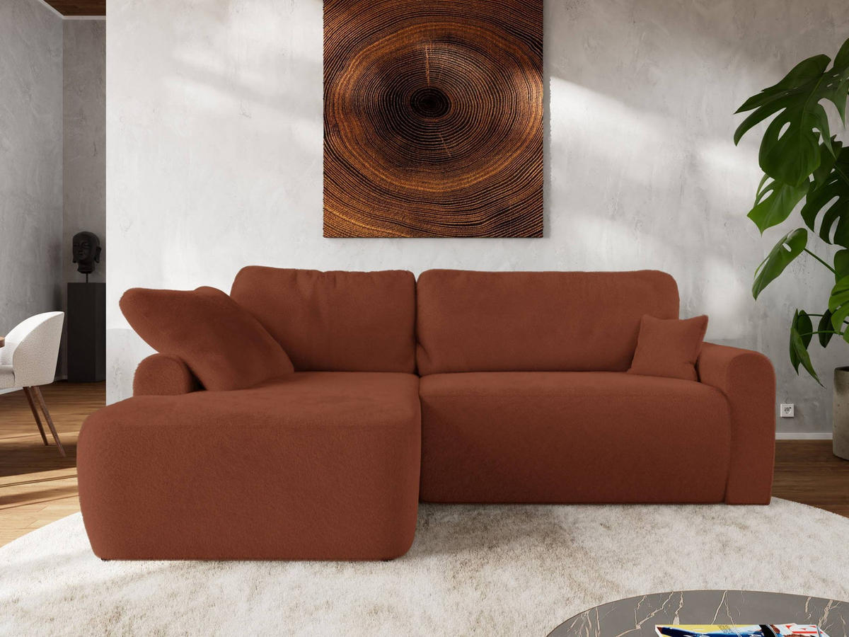 ECKSCHLAFSOFA CUBO L Orange Plüsch - links - Schwarz/Orange, Kunststoff/Textil (273/187cm) - MKS
