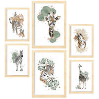POSTER Set Mit 6 Dschungeltier Größe A3 & A4 Rahmen aus hellem Holz - Beige, Papier (29.7/1cm) - Nacnic