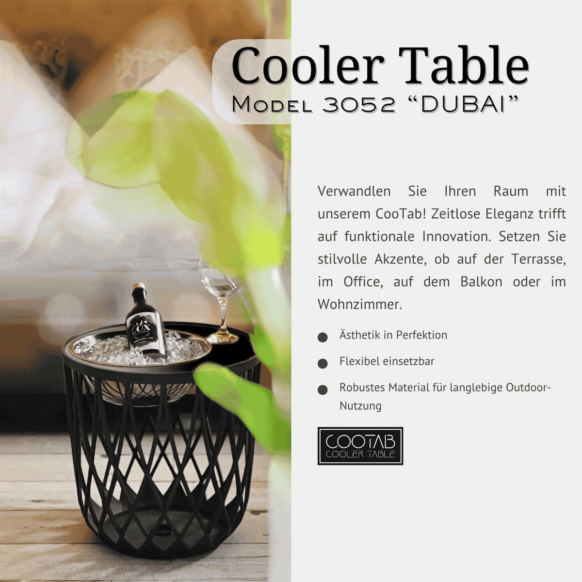 4-IN-1 LOUNGETISCH MIT EDELSTAHL-KÜHLER Dubai schwarz 45 cm - Schwarz, Kunststoff/Metall (45/45/45cm) - COOTAB Cooler Table