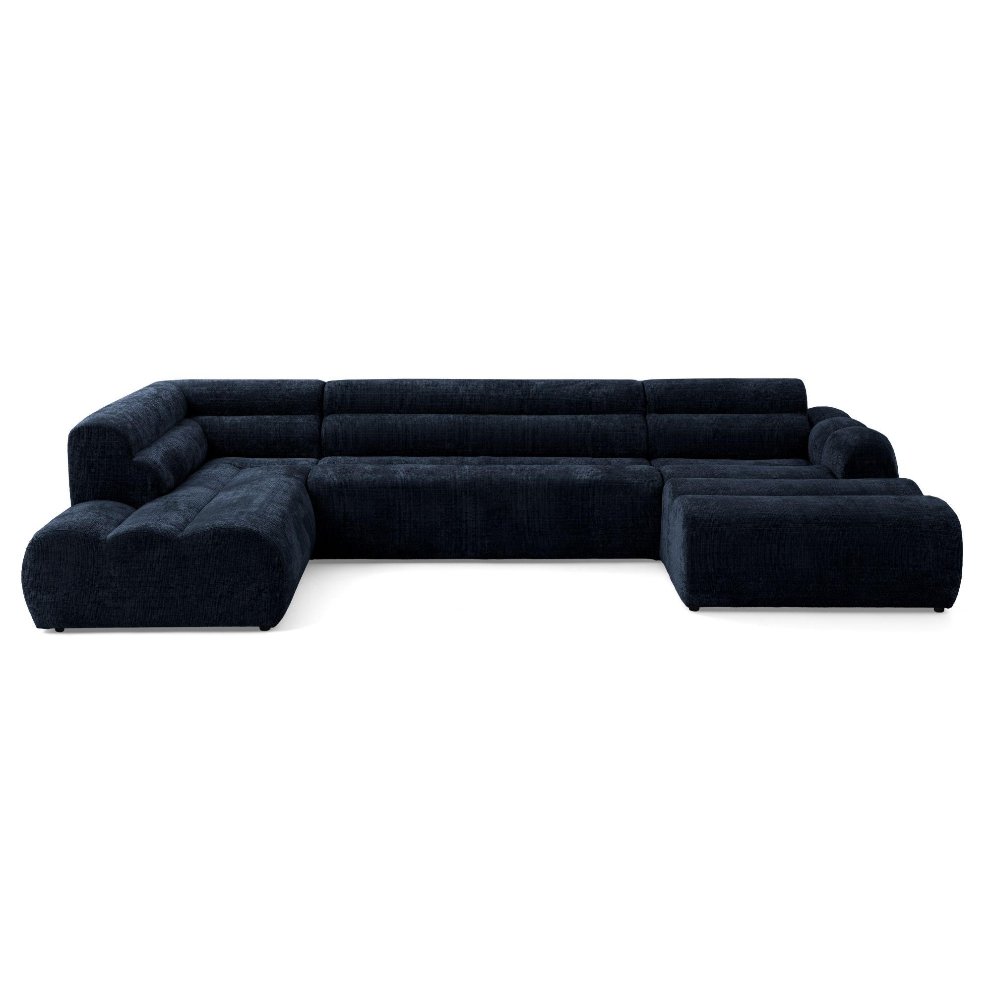 6-SITZER modulares Wohnlandschaft U XXL VEER SET 4 Links, 368 x 190 cm, Chenille Webstoff Marine - Schwarz/Dunkelblau, Holz/Kunststoff (368/75/190cm) - Muffo