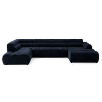 6-SITZER modulares Wohnlandschaft U XXL VEER SET 4 Links, 368 x 190 cm, Chenille Webstoff Marine - Schwarz/Dunkelblau, Holz/Kunststoff (368/75/190cm) - Muffo