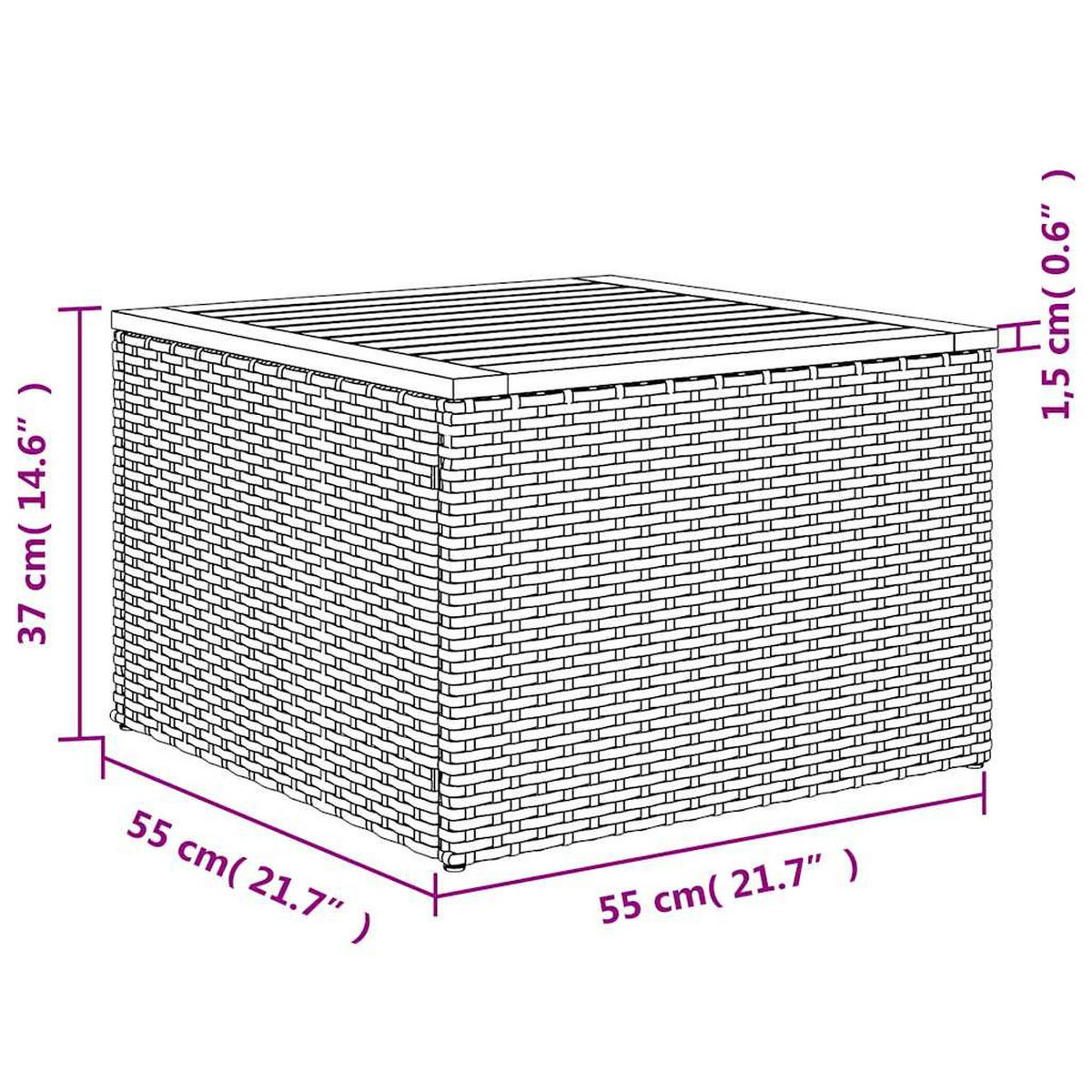 GARTENTISCH Schwarz 55/55/37 Cm Poly Rattan Und Akazienholz - Schwarz/Braun, Kunststoff (55/55/37cm) - vidaXL