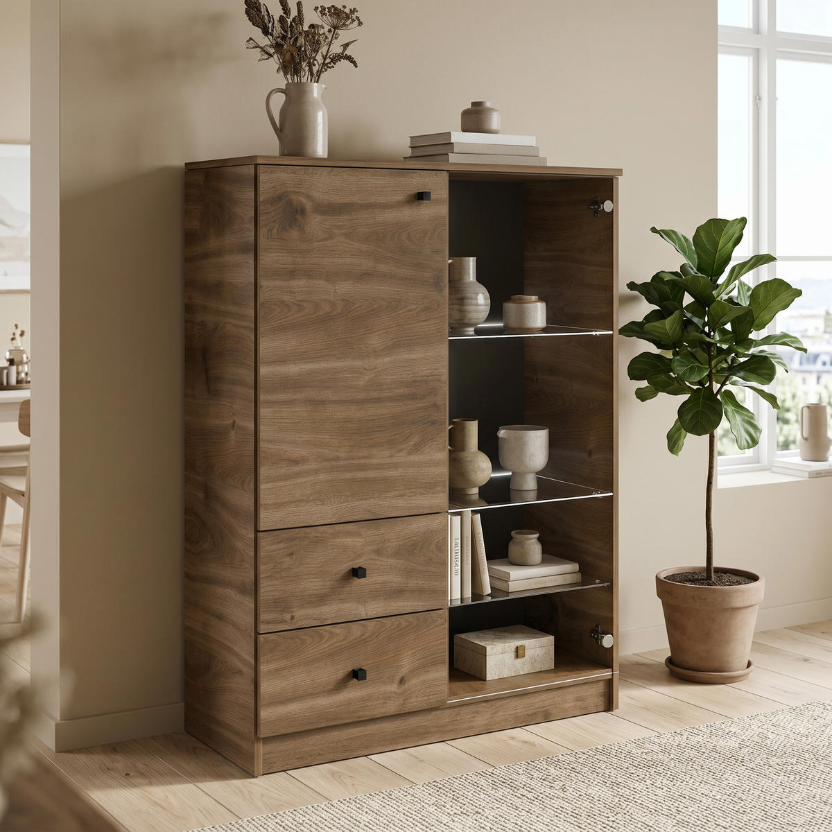 KOMMODE NESTOS 80/120/40cm mit 2 Schubladen 2 Türen Braun - Braun, Holzwerkstoff (80/120/40cm) - MASSENO