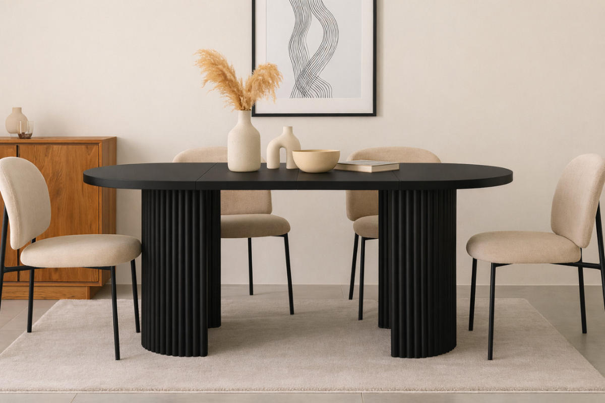 ESSTISCH Kira 180 x 100 x 76,8 cm Ovaler mit Ausziehfunktion, schwarz - Schwarz, Metall (100/180/75cm) - Margaret Hadas24