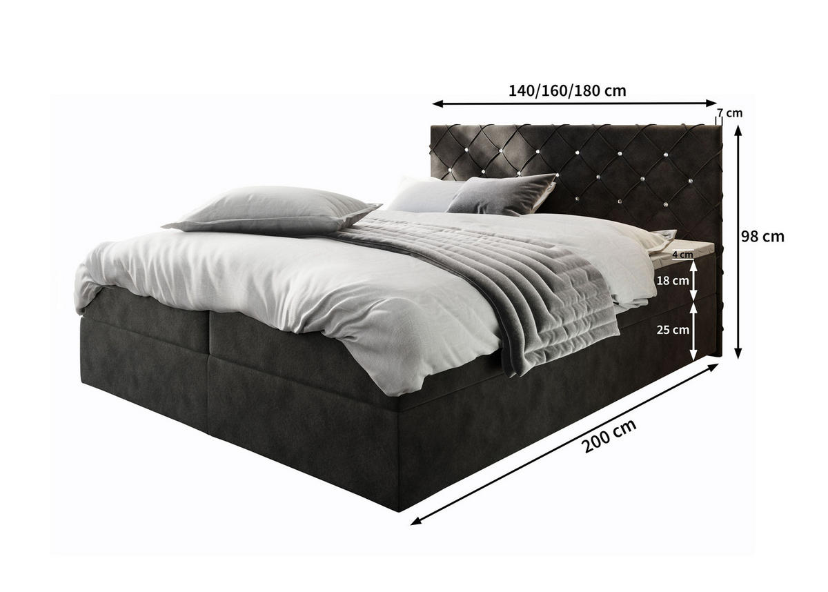 BOXBETT RIVA 160x200 cm mit Matratze und Topper, H2+H3 - Beige - Beige, Holz (160/200cm) - MASSENO