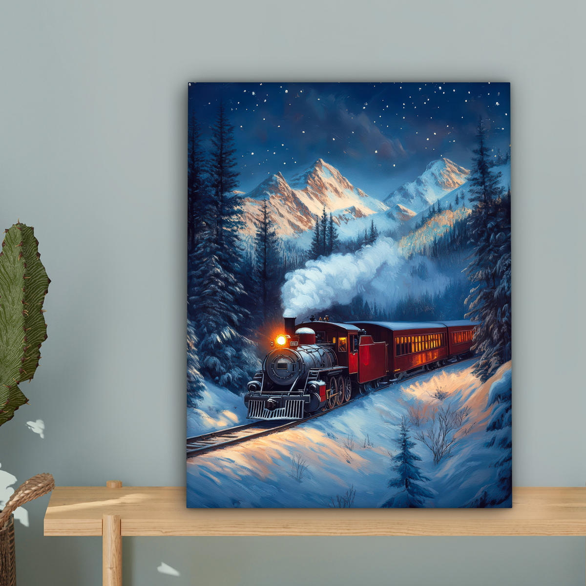 LEINWANDBILD Zug - Weihnachten - Schnee - Weihnachtszug 30x40 cm - Anthrazit, Textil (30/40cm) - MuchoWow