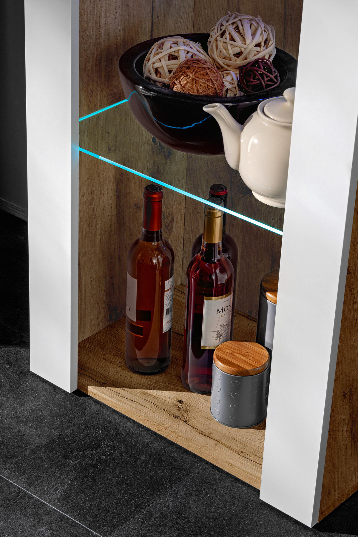 VITRINE TIVOLI, Eiche Wotan + Weiß - Eiche Wotan/Weiß, Glas/Holzwerkstoff (55/159/35cm) - Komodee