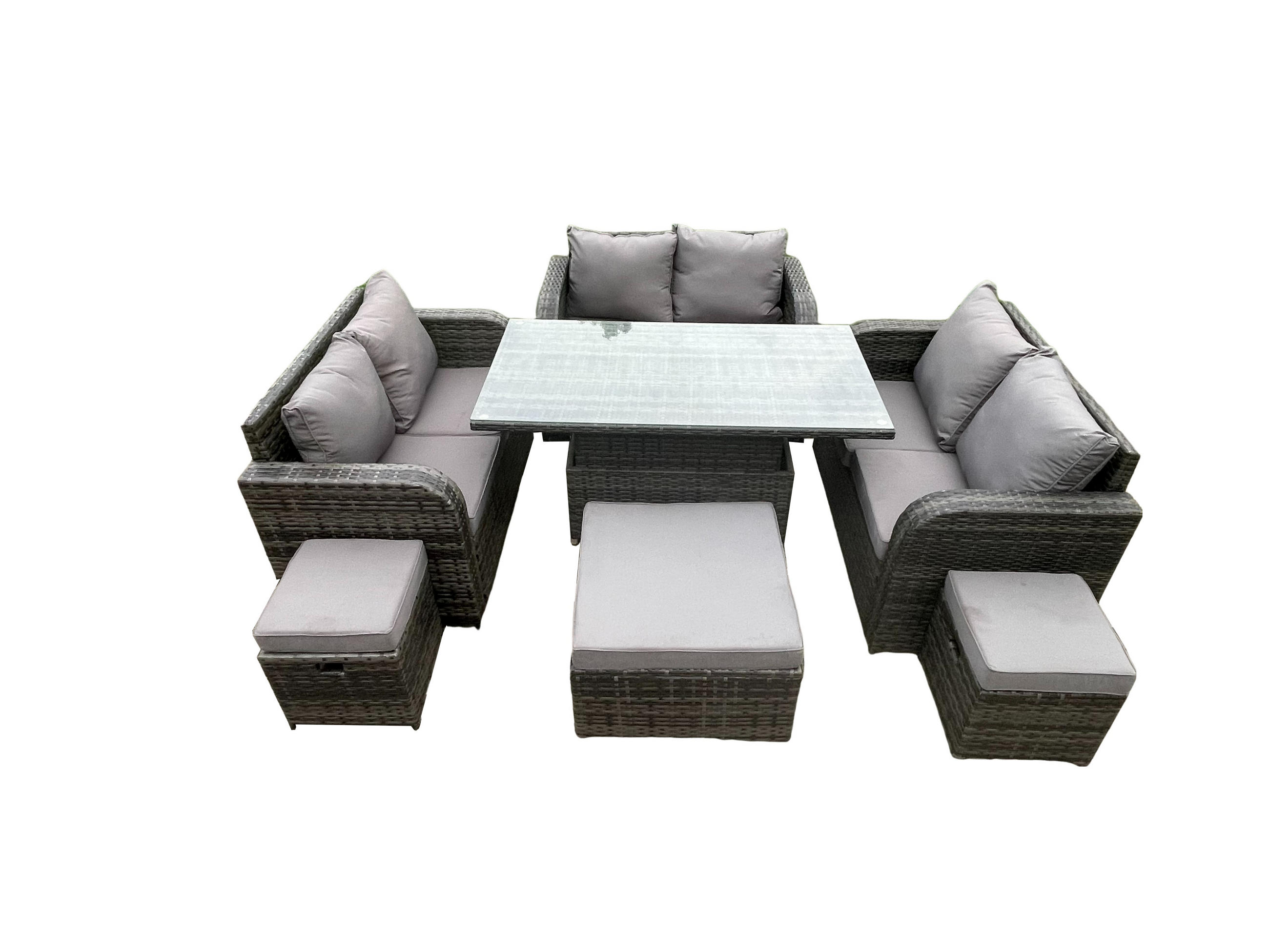 GARTENSOFA SET Polyrattan Dunkelgrau 9-Sitzer - Dunkelgrau, Metall - Fimous