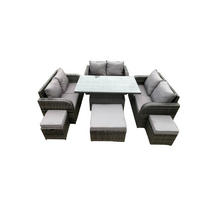 GARTENSOFA SET Polyrattan Dunkelgrau 9-Sitzer - Dunkelgrau, Metall - Fimous