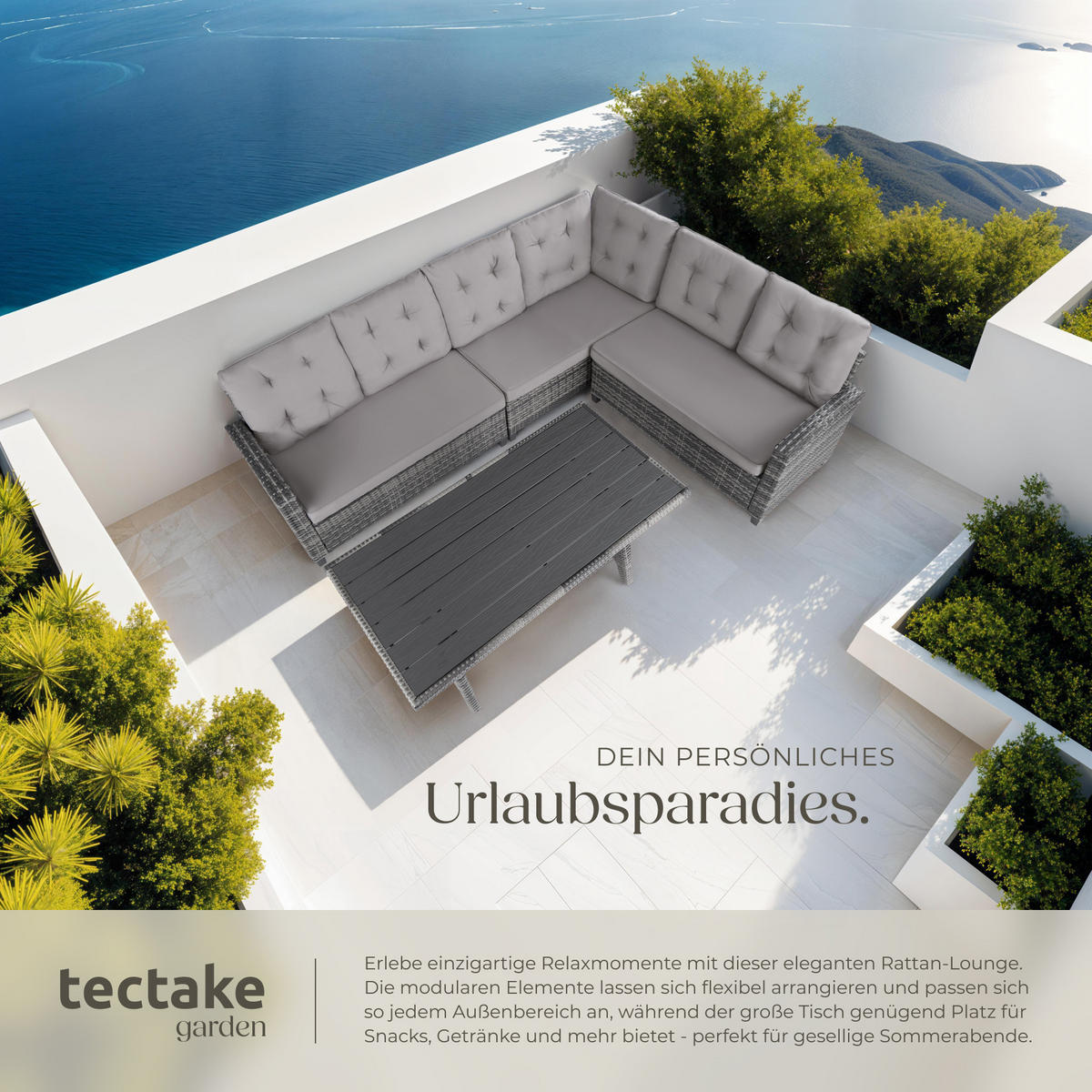 RATTANLOUNGE Catania,Tisch mit Schraubfüßen,grau - Grau, Kunststoff - tectake