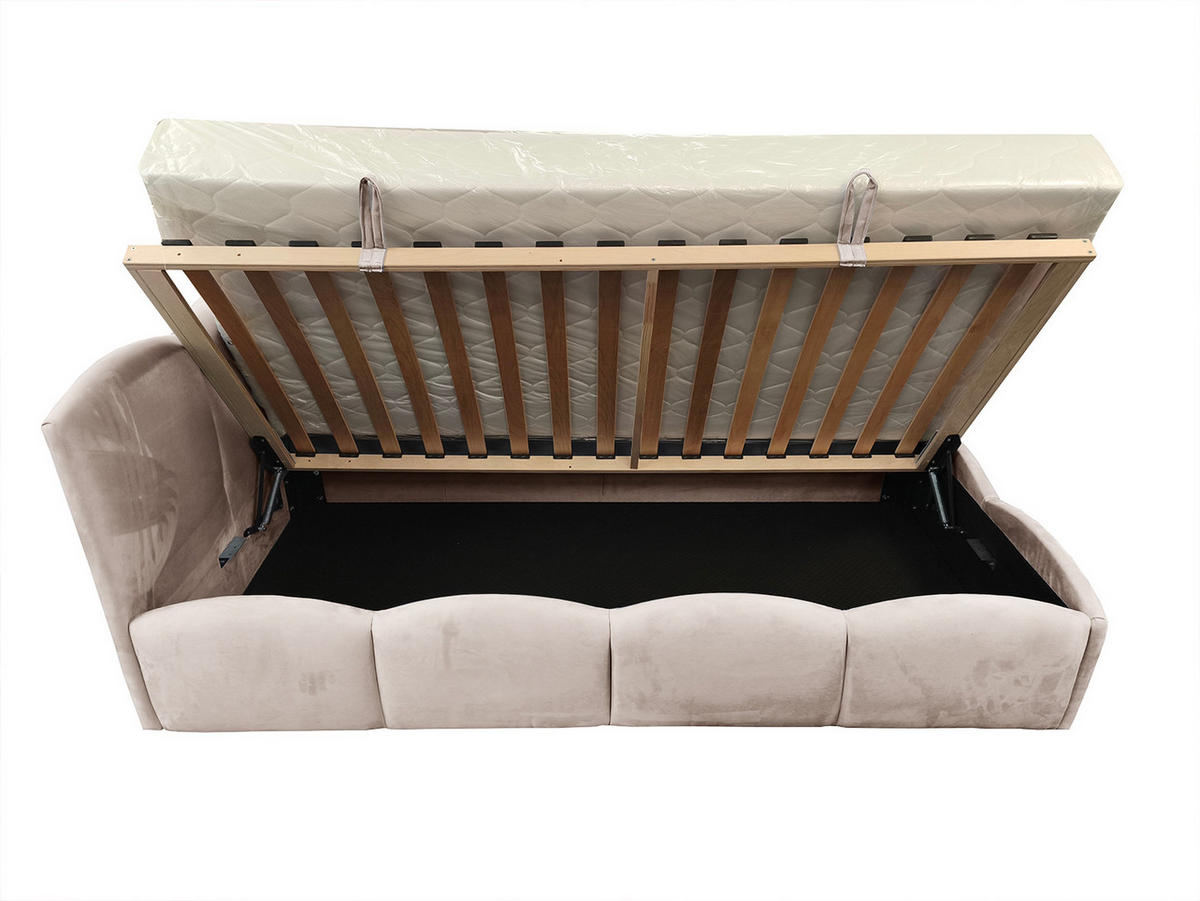 KINDERBETT TIM 90x200 rechts Beige mit Bettkasten & Rausfallschutz - Beige, Textil (90/200cm) - KS Home Concept