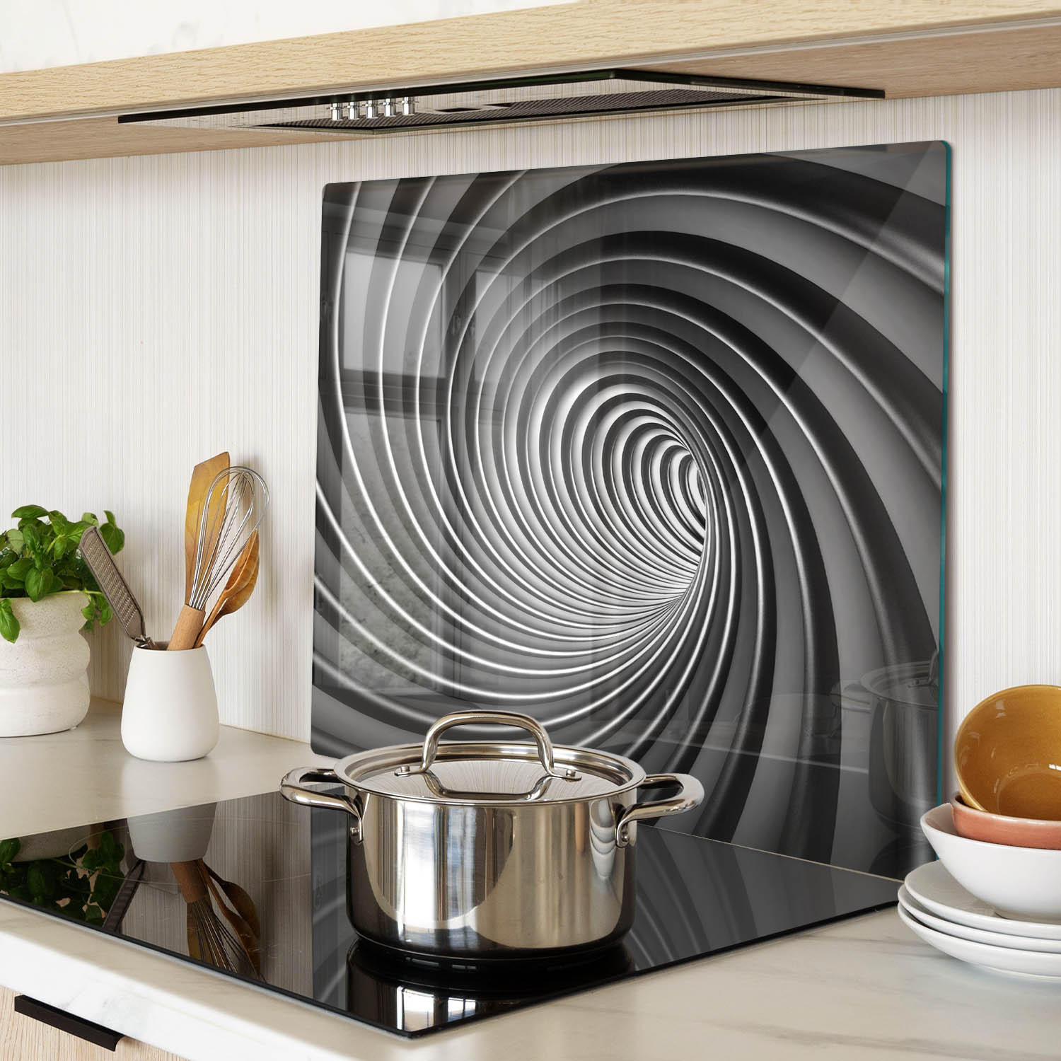 GLASPLATTE 60x52 cm Abstrakter Wirbel - Grau, Glas (60/0.4/52cm) - TULUP