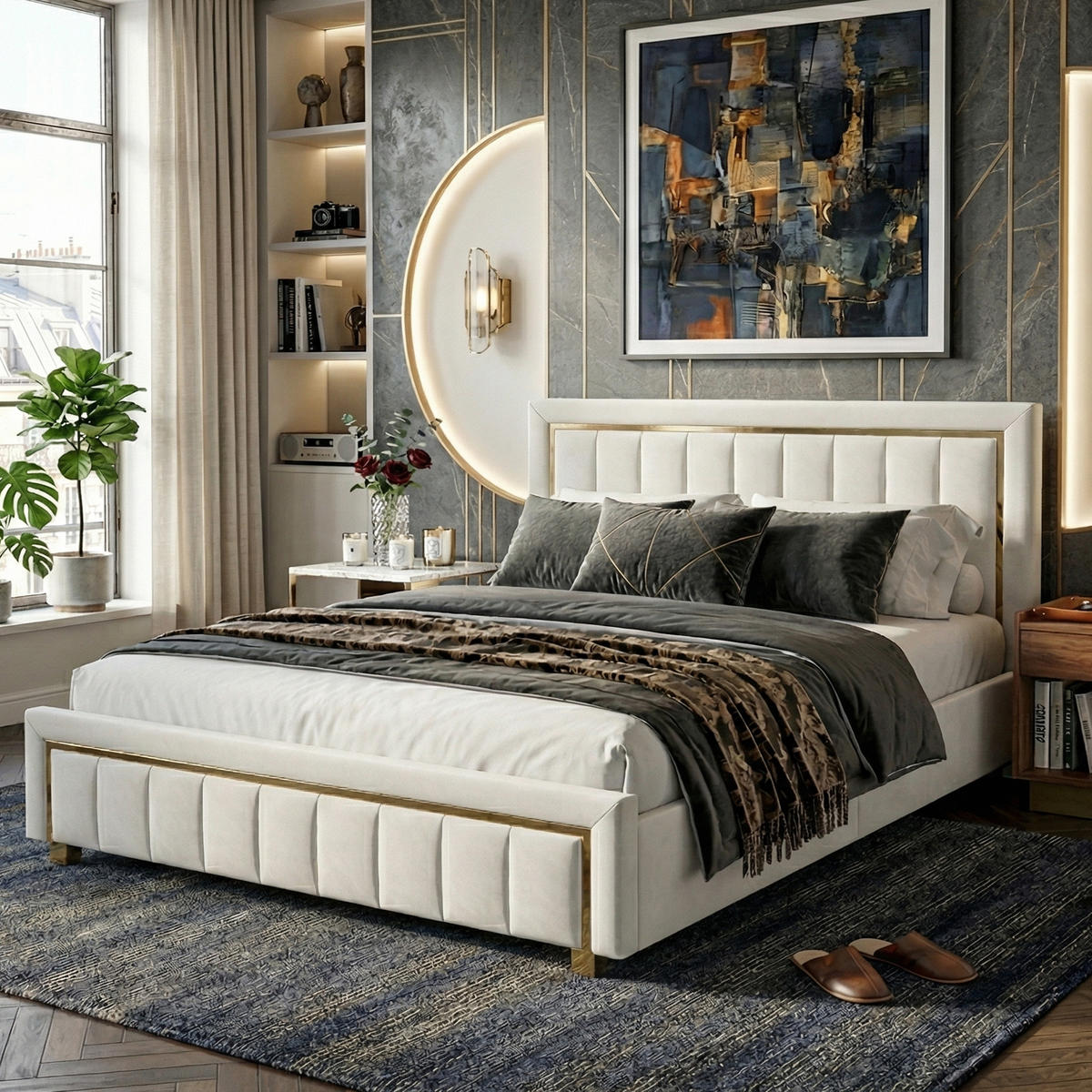 POLSTERBETT Eleganz 160/200 cm mit Bettkasten & Edelstahlrahmen Samtoptik Beige - Beige, Textil (160/200cm) - Creahappy
