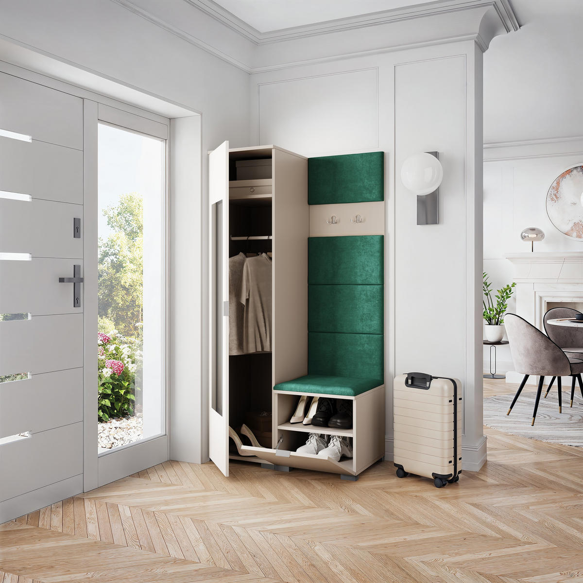 GARDEROBENSCHRANK VIRA 95/181/51 cm Modern Garderobe-Set Kaschmir - Kaschmir/Grün, Holzwerkstoff (95/181/51cm) - MASSENO