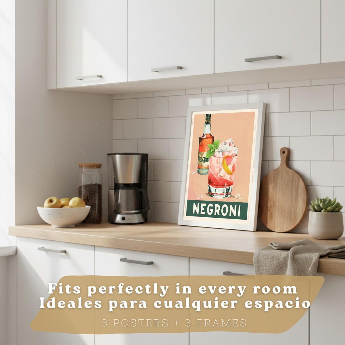PLAKAT Sada 3 Koktejly A3 Bílý rám - bílá, papír (29.7/1/42cm) - Nacnic