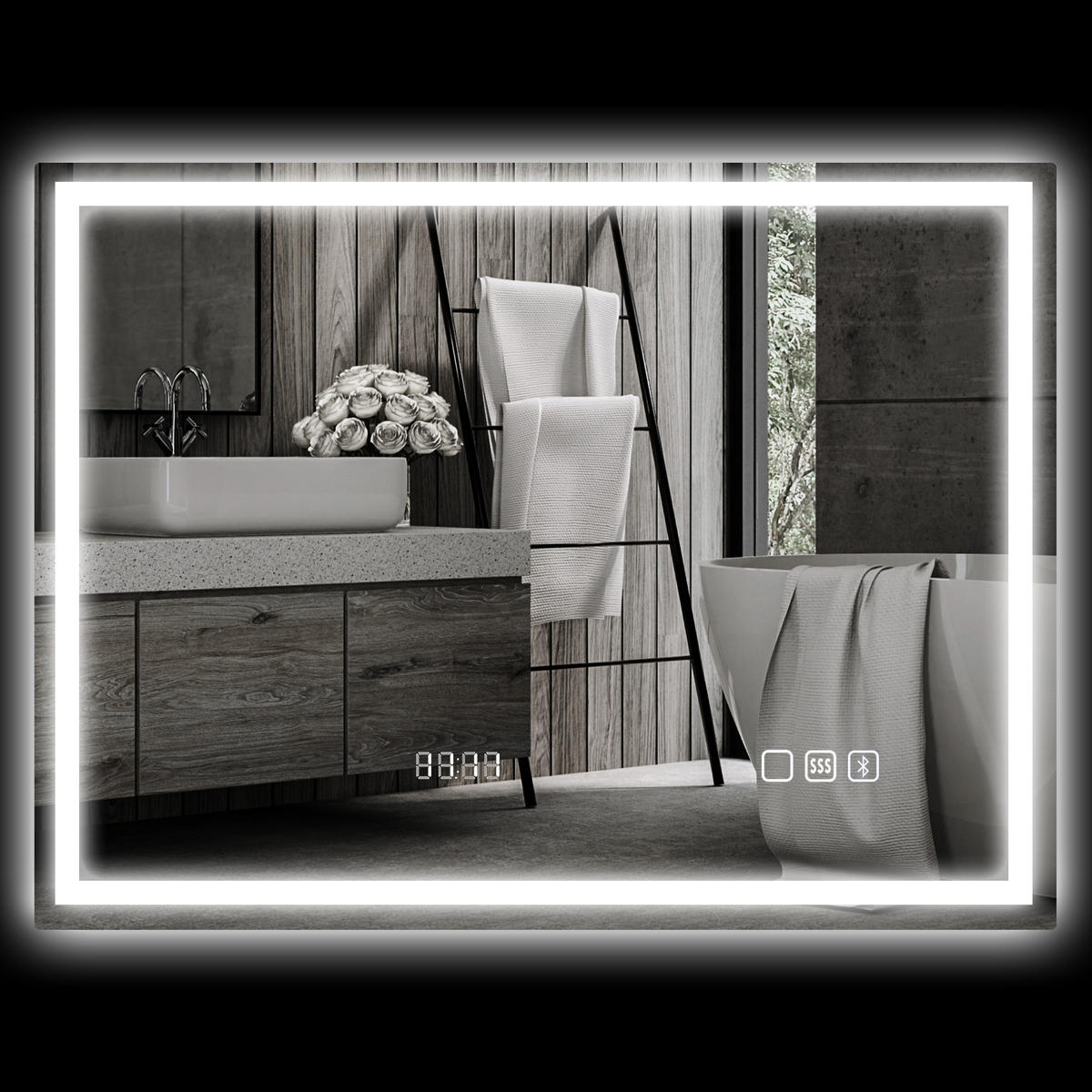 BADSPIEGEL -LEDmit Bluetooth, Touch-Schalter, Antibeschlag, 60 x 80 cm , silber - Silberfarben, Glas (80/60/3.5cm) - Vallsero