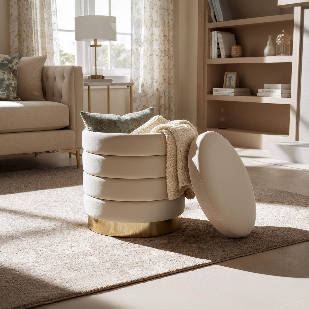 SITZHOCKER mit Stauraum Creme - Creme, Textil (40/45/40cm) - RAUMHIRSCH FURNITURE