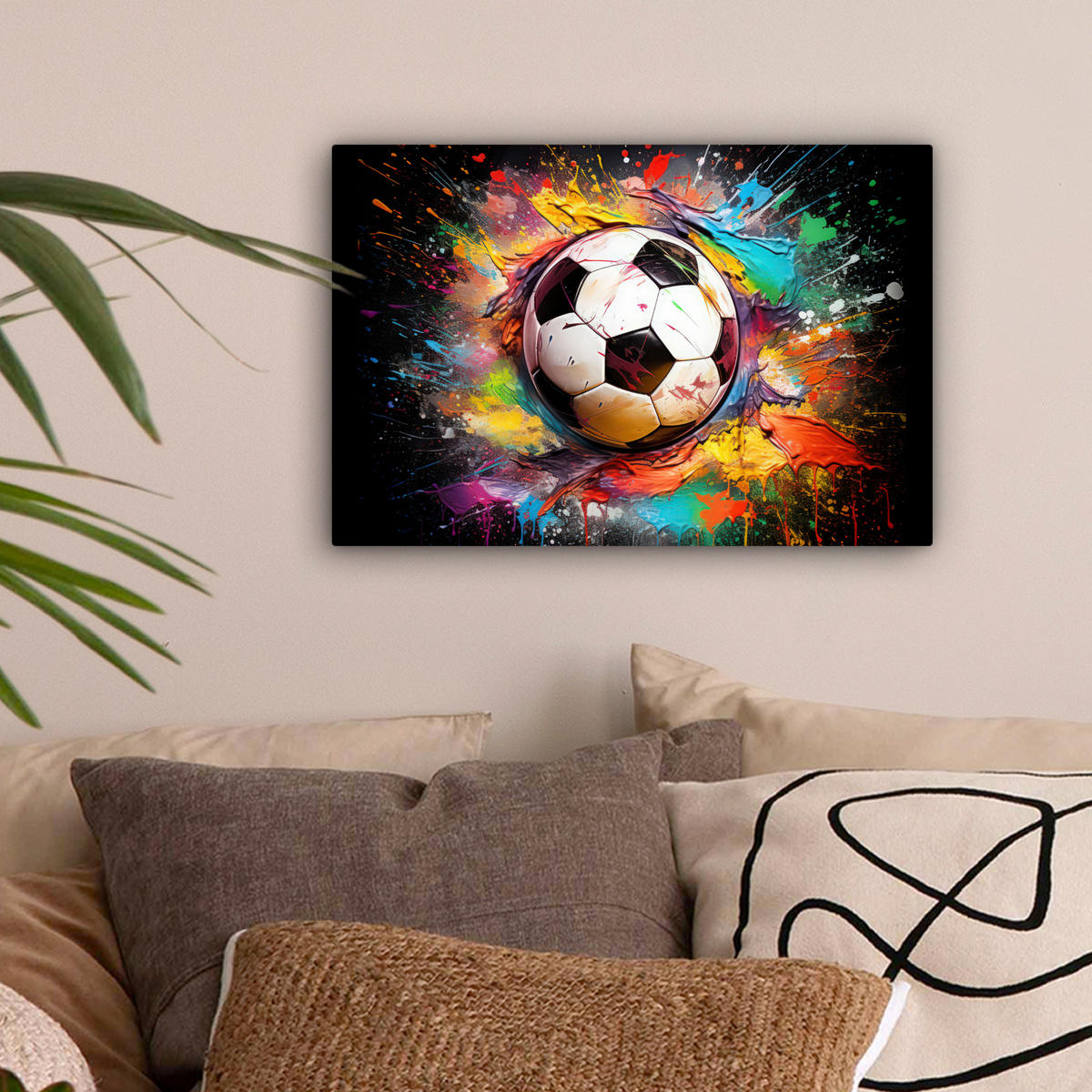 LEINWANDBILD Fußball - Farbe - Farben - Schwarz - Weiß 30x20 cm - Weiß, Textil (30/20cm) - MuchoWow
