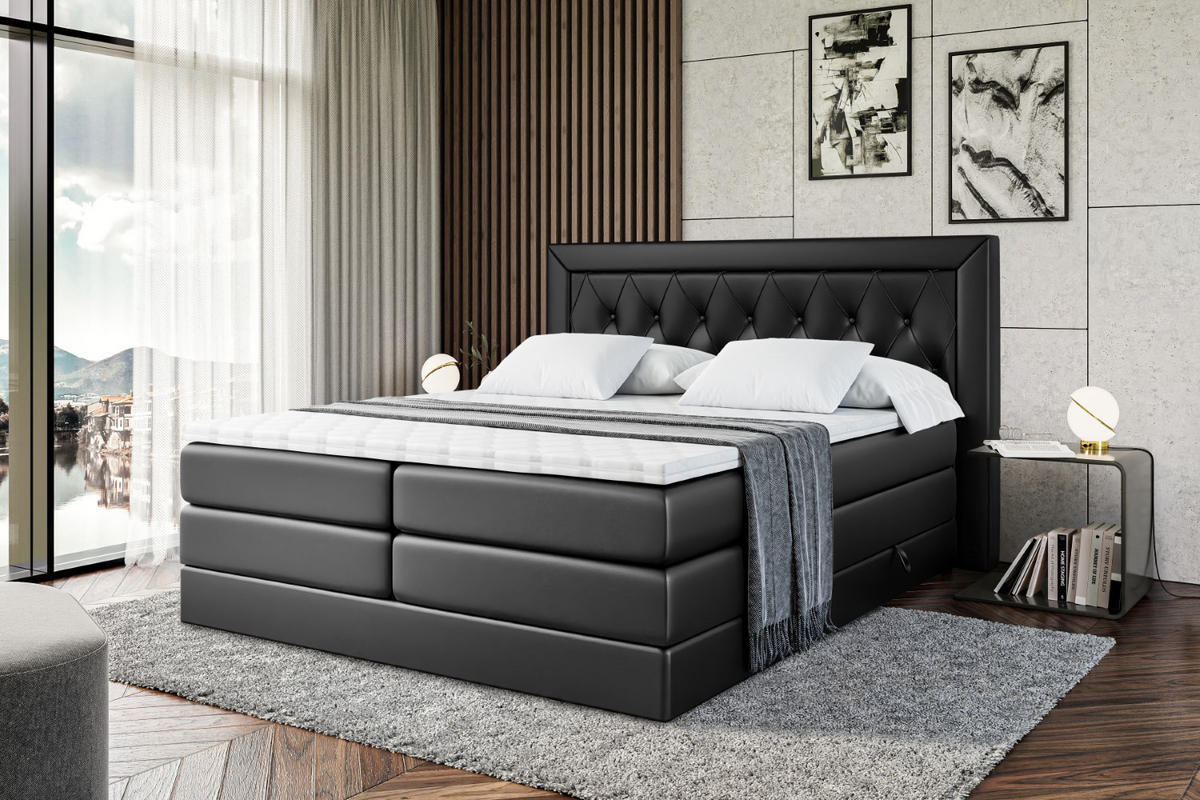 BOXSPRINGBETT NOEL KING - 200 x 200 - H3/H4 - Schwarz Hochglanz - Schwarz Hochglanz, Holzwerkstoff (200/200cm) - ALTDECOR