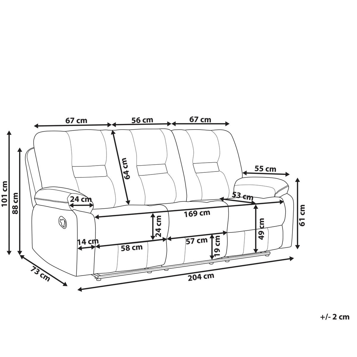 3-SITZER-SOFA mit LED-Beleuchtung Samtstoff Beige Bergen - Beige, Textil (204/101/73cm) - Beliani