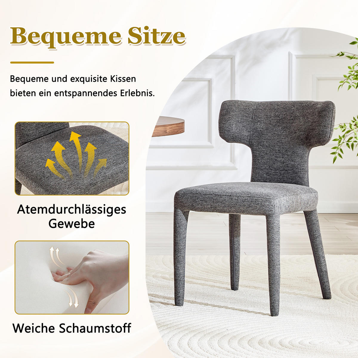 ESSZIMMERSTÜHLE 2er Set Stoff Polsterstuhl mit T-Rückenlehne & Metallbeinen - Grau, Textil (45/80.7/47.5cm) - Urban Meuble