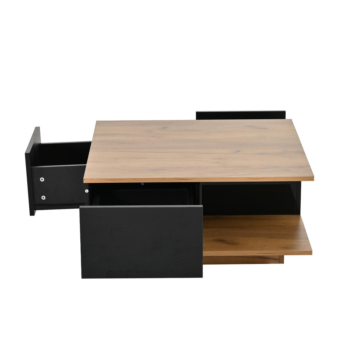 COUCHTISCH 70x70x31,5cm Hochglanz-Wohnzimmertisch mit 3 Schubladen Schwarz-Holz - Schwarz, Holz (81.89/78.74/14.66cm) - Raelunyi