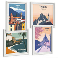 BILDER SET 4er Set - 50x50 cm & 40x60 cm Weißer Rahmen - Illustrationen zur Retro-Architektur der Berge - Weiß, Kunststoff (50/50cm) - TULUP
