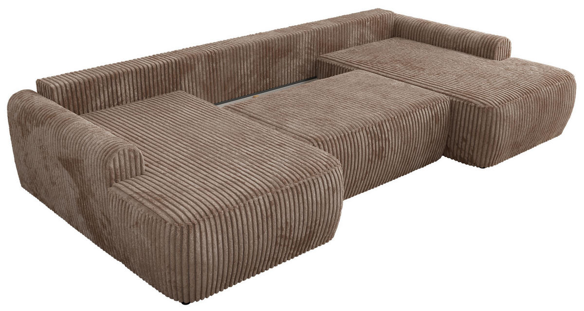 WOHNLANDSCHAFT CUBO U Braun Cord - Schwarz/Braun, Kunststoff/Textil (370/100/187cm) - MKS