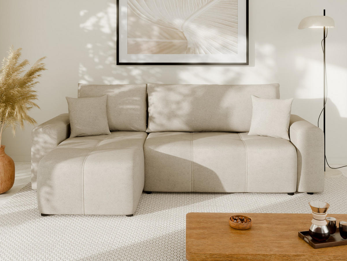 ECKSOFA Nolani mit Schlaffunktion & Bettkasten – Modern & Bequem - Creme, Kunststoff (248/145cm) - Panda Möbel