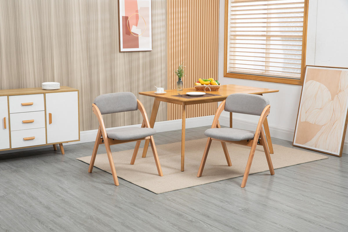 KLAPPSTUHL gepolstert 2er-Set Buchenholz Grau - Grau, Holz (54/60/79cm) - Meubliv