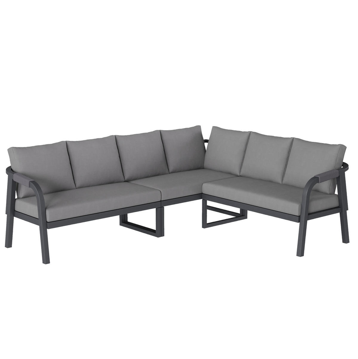 GARTEN-ESSGRUPPE mit Ecksofa, Esstisch und Bank für 8 Personen, Seilgeflecht und Glasplatte, Grau - Grau, Holzwerkstoff - Redom
