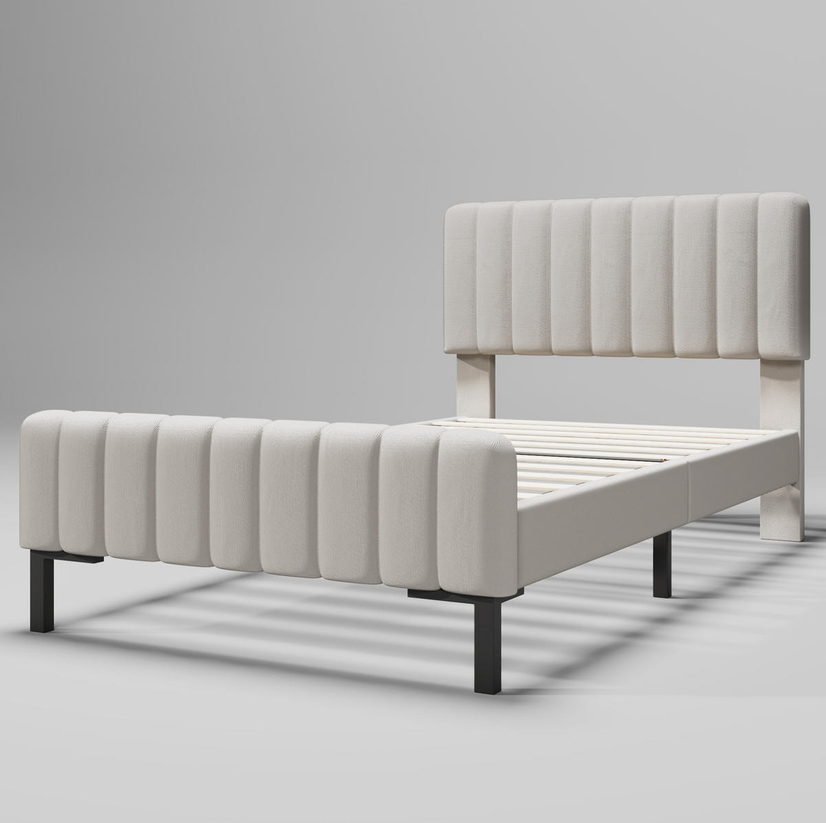 ČALÚNENÁ posteľ z masívneho dreva 90x200 cm sivá a béžová s nastaviteľným čelom a lamelovým roštom - béžová, textil (90/200cm) - Modfu