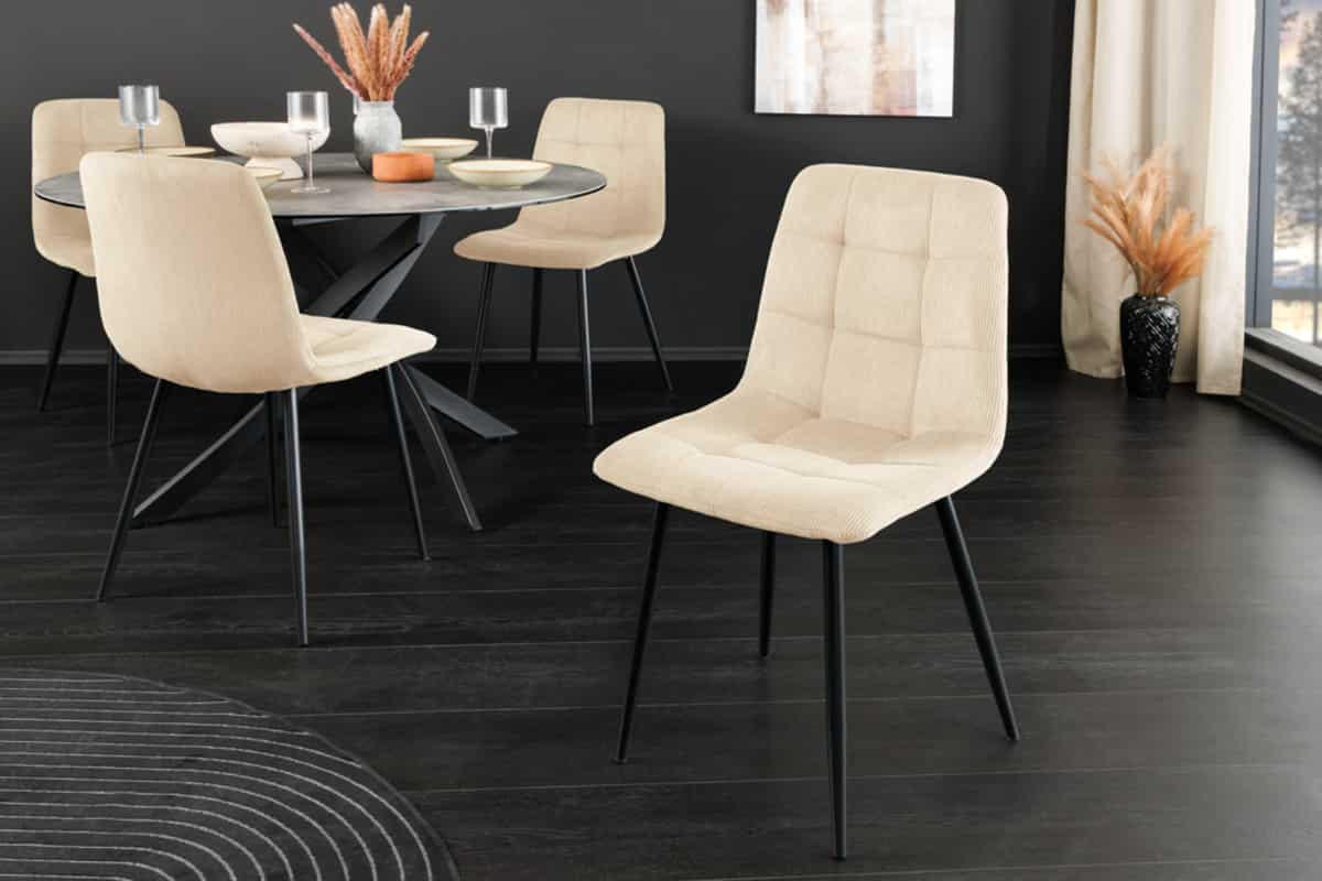 STUHL TRES CHIC Cord Beige 90 cm - Beige/Schwarz, Textil/Metall (44/88/52cm) - riess-ambiente