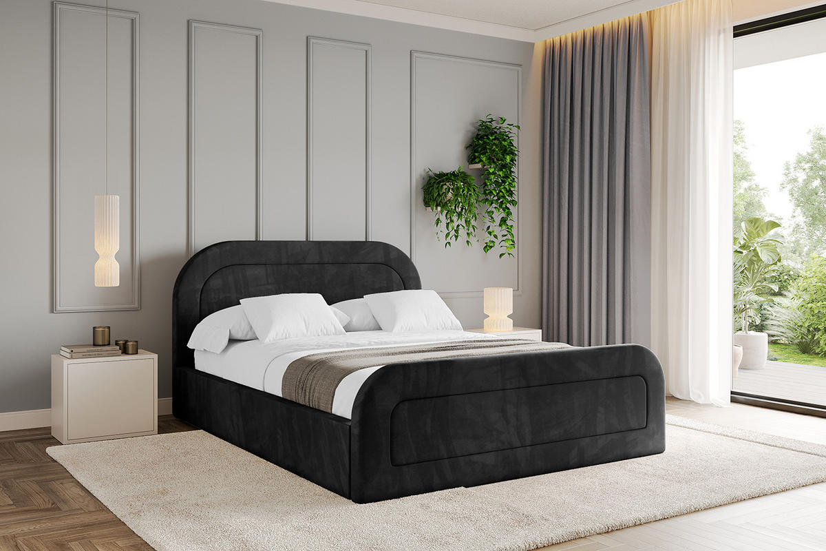 POLSTERBETT mit Bettkasten, Fußteil und Lattenrost, Boxbett mit Matratze H3/H4 - LERAY-Z 120x200 Schwarz - Schwarz, Holzwerkstoff/Textil (120/200cm) - ALTDECOR
