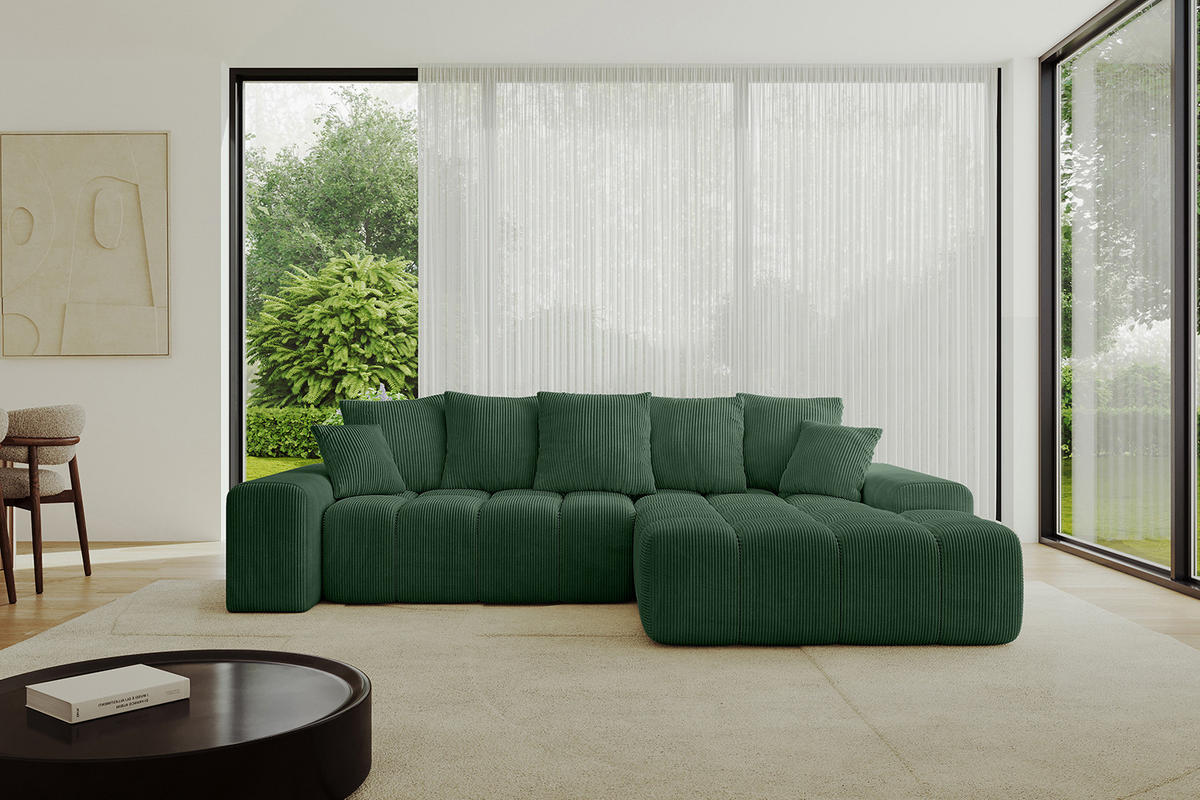 ECKSOFA Ottomane Rechts ENSI-L - 267x164x88 cm Grün - Grün, Holzwerkstoff/Kunststoff (164/267cm) - ALTDECOR